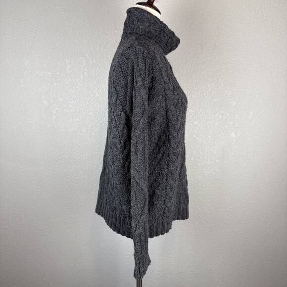 Inis Crafts Chunky Cable Knit Turtleneck Sweater Size S Heather Gray Merino Wool - Picture 5 of 6